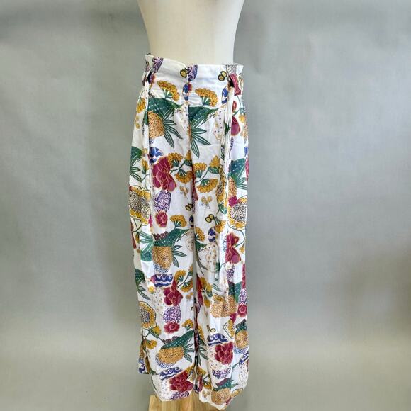 Roberta Roller Rabbit paperbag floral print ankle pants Size small  tie belt - Picture 8 of 15